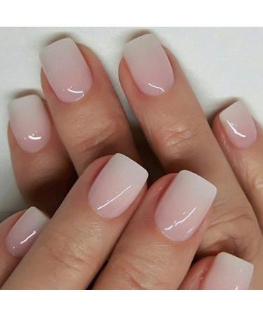 YoYoee Short Press on Nails Square False Nails Cute Pink Gradiet Fake Nails Acrylics Full Cover Nails Tips for Women and Girls 24PCS Pink 1 Count (Pack of 1)