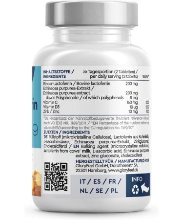 Lactoferrin 200mg with Vitamin C D3 Zinc & Echinacea - 90 Tablets for Immune Support | Buy Internationally - Buy Online on GoSupps.com