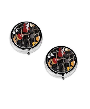 Colorful Guitars Printed Mini Round Pill Box Pill Box 3 Compartment Medicine Pill Case Pill Organizer Travel Pillbox Portable Pill Box for Pocket Home Office Use