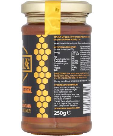 TIANA Pure Organic Raw Unpasteurised Pyrenees Mountain Honey Enzyme Diastase Activity 15+ 250g (Pack of 2) - Buy Online on GoSupps.com