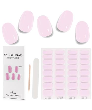 Kalolary 32PCS Cured Gel Nail Polish Strips Adhesive Full Wrap Gel Nail Art Sticker Waterproof Gel Nail Wrap Stickers with Nail File and Stick(UV/LED Lamp Required) (Pink)