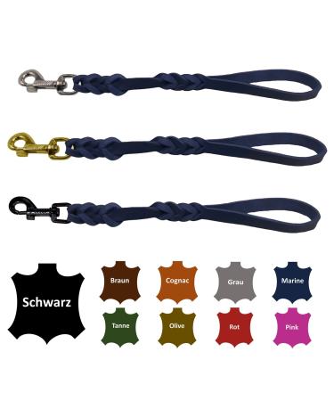 Dog liner/short guide leather hand broken for medium and large dogs (navy blau 40cm hook: stainless steel (silver)) 40cm hooks: stainless steel (silver) navy blau
