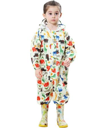 De feuilles Kids Button Rain Suit | Waterproof Hooded Raincoat Jumpsuit 4-6 Years | Yellow Animals | Puddle Suits - Buy Online on GoSupps.com