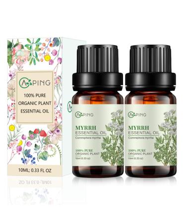 2-Pack Myrrh Essential Oil - 100% Pure Organic Natural Plant (Commiphora myrrha) Myrrh Oil for Diffuser Aroma Spa Massage Yoga Perfume Body - 2x10ML