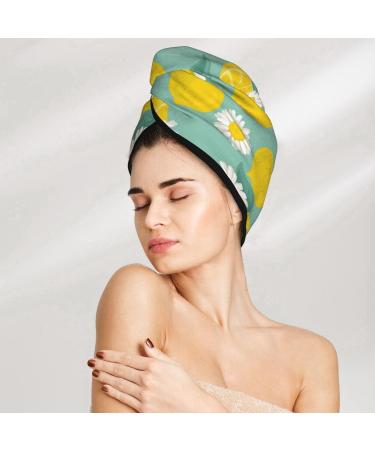 Hair Towel Wrap Quick Drying Towel Turban with Button | Lemons & Chamomile Design - Buy Online on GoSupps.com