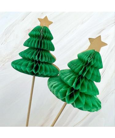 E-ASUM 12 Pack 3D Christmas Tree Cupcake Toppers Foldable Merry Christmas Tree Star Cupcake Picks for Winter Merry Christmas Theme New Year Holiday Party Decorations