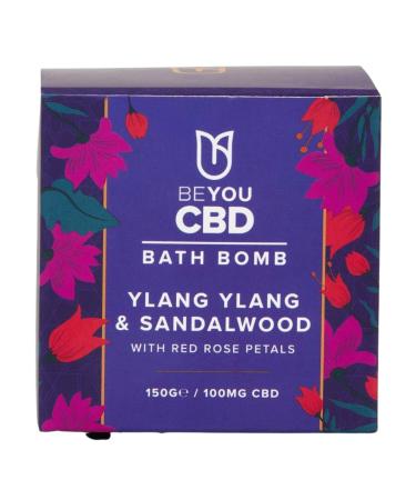 BeYou CBD Bath Bomb - Ylang Ylang & Sandalwood with Red Rose Petals | 100% Pure & Natural Oils | 100mg CBD | Soothe Relax & Restore Sore Muscles