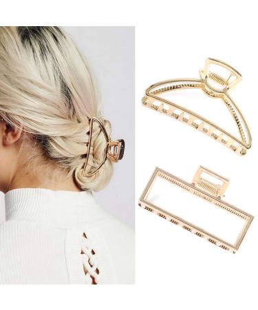 Brinie Hair Claw Clamps Gold Claw Clips Medium Non Slip Geometric Clips Hair Accessories for Women and Girls (2 PCS)