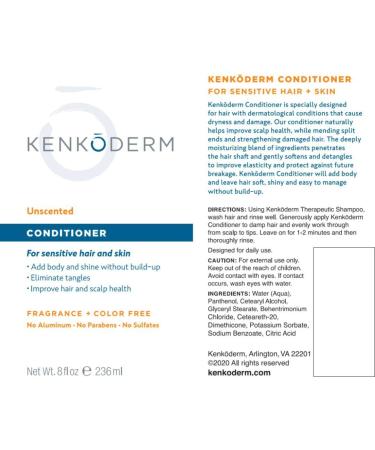 Kenkoderm Sensitive Hair and Skin Conditioner - 8 oz | Fragrance and Color Free | Dermatologist Developed - Buy Online on GoSupps.com