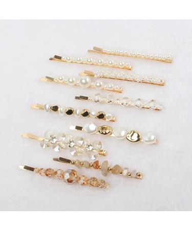 Pearl Hair Clips 10 Pack - Crystal Beaded Hairpins for Women/Girls - Handmade Metal Gold Barrettes - Hair Accessories - Buy Online on GoSupps.com