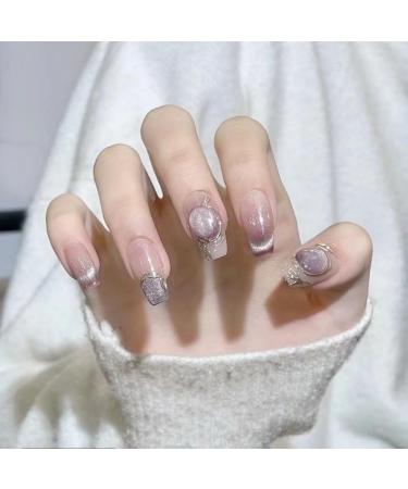 Handmade Wearing Armor French Cat Eye Magic Mirror Pink Elegance Explosive Flash Wearable Nail Art Detachable (Size : Long Color : L) - Buy Online on GoSupps.com