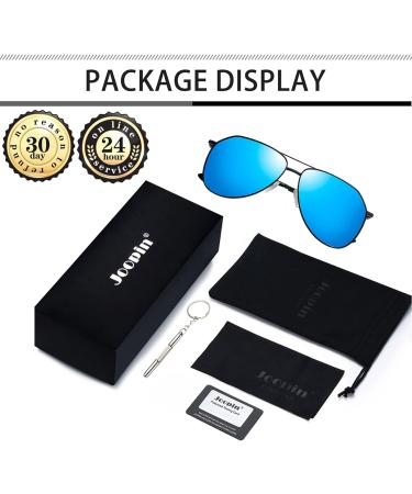 Joopin Polarised Aviation Sunglasses | Al-Mg Metal Frame | UV Protection for Men & Women | Driving Sun Glasses - B05 Black/Mirrored Blue - Buy Online on GoSupps.com
