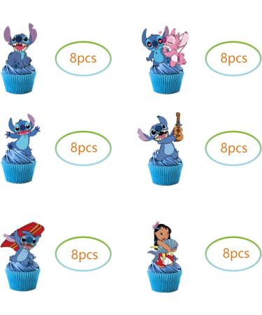 48Pcs Birthday Cake Topper Decoration Supplies for Lilo and Stitch Children's Cupper Topper for Kids Birthday Party - Buy Online on GoSupps.com