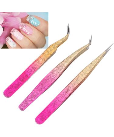 Premium Nail Strass Picking Tweezers Set - 3 Professional Nail Art Tweezers with Color Gradient Straight & Curved Stainless Steel Tips for Manicure & Rhinestones - Buy Online on GoSupps.com