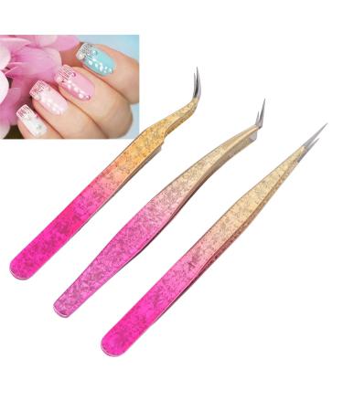 3-Part Stainless Steel Nail Art Tweezers Set - Precision Tweezers for Manicure Rhinestones Electronics & Jewelry - Buy Online on GoSupps.com