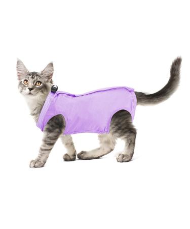 Cobee Professional recovery suit for cats in abdominal wounds or skin diseases kittens surgery recovery suit e-neck band alternative for cats and dogs after operations (size L purple) size L purple