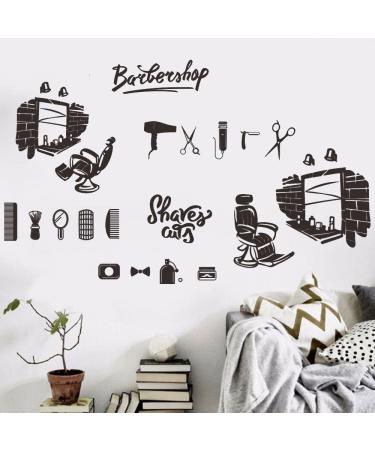 Barbershop Wall Sticker - Cute Mirror Chair Razor & Scissors Designs | Removable PVC Decor for Hair Salon | 25x40 cm (Black-JWH209 - Buy Online on GoSupps.com