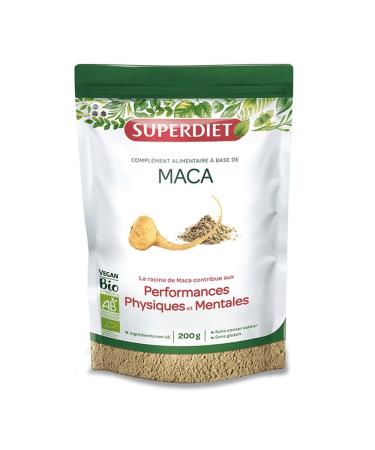 SUPERDIET - MACA ORGANIC -Physical and mental performance Couple health - Made in France -Paper bag with resealable zip-Powder 200g