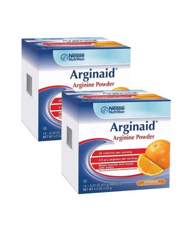 Arginaid Arginine Powder Drink Mix Orange - Nutritional Needs for Wound Care - 0.32 OZ Packets (14 CT/Pack) (Pack of 2)