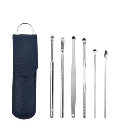 Narvei6 Pcs Ear Wax Removal Tool Set Earwax Remover Kit Ear Pick Cleaner Kit Reusable Ear Cleaner Tool Set with Storage Bag Stainless Steel Ear Picker for Children Kids Adults (Blue)