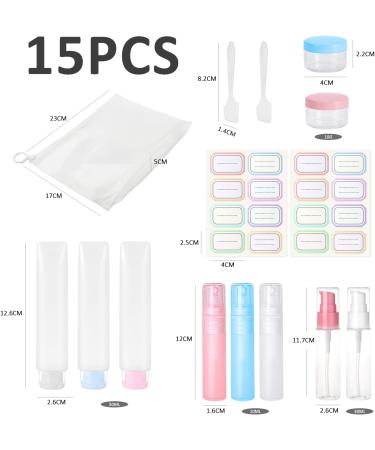 12-Piece Travel Bottle Set with 2 sheets Label Stickers 1-Piece Toiletry Bag Hose Squeeze Bottle Spray Bottle Refillable Liquid Container for Toiletries Cosmetics - Buy Online on GoSupps.com
