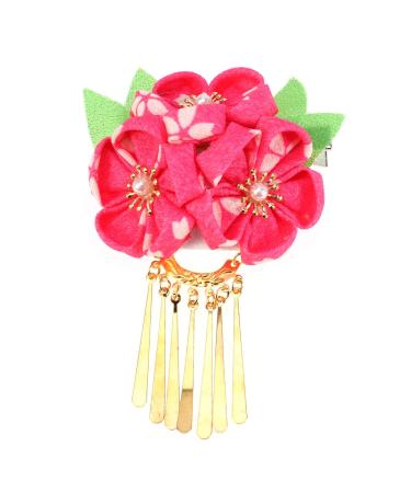Amosfun Japanese Hairpin Kimono Flower Hair Clip Kanzashi Flower Hair Tie Band Clip for Women Girls (Pink)