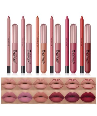 Beliky Girl 12 sets of lip pencils and lip makeup 6 sets of matte lipstick and 6 sets of long-lasting waterproof and high-quality lip makeup.