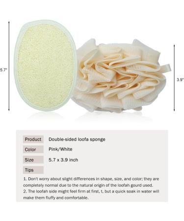 Double-Sided Natural Loofah Exfoliating Body Scrubber & Mesh Pouf Set - 2 Piece Bath Sponges in White/Pink for Shower - Buy Online on GoSupps.com