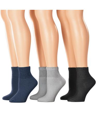 Fox Valley Traders Silver StepsTM Quarter Cut Diabetic Socks 3 Pair Large Black/Grey/Navy