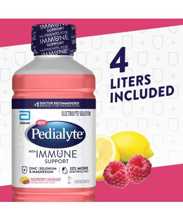 Pedialyte Immune Support Raspberry Lemonade Electrolyte Drink with Zinc, Selenium, & Magnesium - 1L, Pack of 4 - Buy Online on GoSupps.com