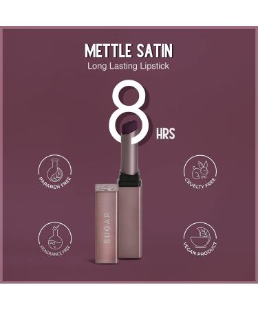 SUGAR Cosmetics Mettle Satin Lipstick 05 Helena Plum Berry 2.2g - Waterproof Longlasting Silky Finish Lipstick Lasts 8 Hours - Buy Online on GoSupps.com