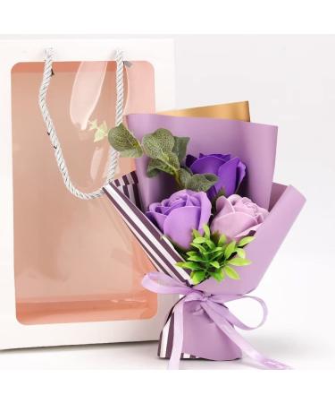Bath Soap Rose Flower Bouquet Floral Scented Rose Soap Petals in Gift Box for Birthdays Valentines Day Mothers Day Wedding Purple