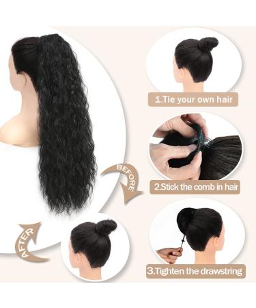 AFNOTE 24 Long Curly Drawstring Ponytail Extension - Synthetic Heat Resistant Fake Ponytail for Women (Black) - Buy Online on GoSupps.com