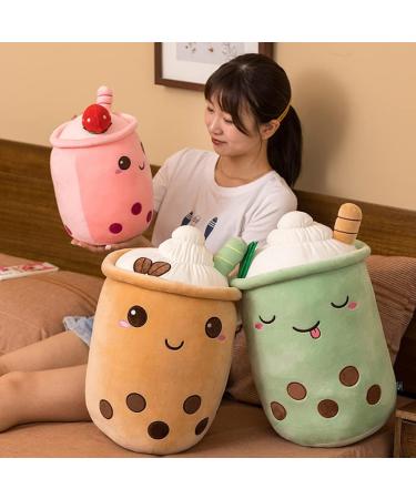 Hpory Bubble Tea Plush Pillow - Boba Milk Tea Cup Soft Toy with Strawberries - 23cm Brown Kids Stuffed Throw Pillow - Buy Online on GoSupps.com