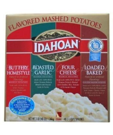 Idahoan Flavored Mashed Potatoes, Made with Gluten-Free 100-Percent Real Idaho Potatoes, Variety Pack of 12 Pouches (4 Servings Each)