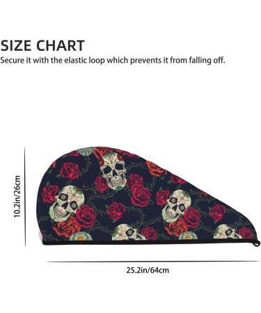 Hair Towel Wrap - Quick Drying Turban with Button | Roses Skulls Design | Perfect for All Hair Types - Buy Online on GoSupps.com