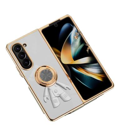 Tivenfezk nadoli for samsung galaxy z fold 5 astronaut hidden stand shell caricature ultra thin coating galvanized 360 ring stand soft silicone scratch -resistant cell phone cover protective cover samsung galaxy z fold 5 white