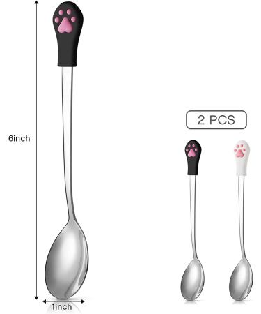 2 Pc Stainless Steel Pet Can Spoons - White & Black Cat Claw Spoon for Dog and Cat Food Cans - Buy Online on GoSupps.com