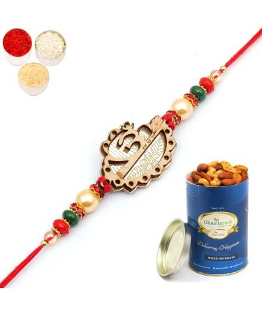 Ghasitaram Gifts Rakhi for Brother Rakhis Online - The Beam of Om g7834 Rakhi with 100 GMS of Dryfruits Mix Can Rakhi Set with 100 gms of Dryfruits Mix Can