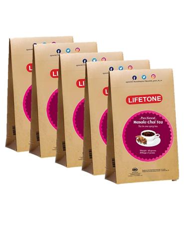 lifetone the tea for better life Masala Chai | Fine Blend with Ceylon BOP | Cinnamon Cardamom Ginger Pepper | Delicious Mix of 6 Spices | 60 TEABAGS