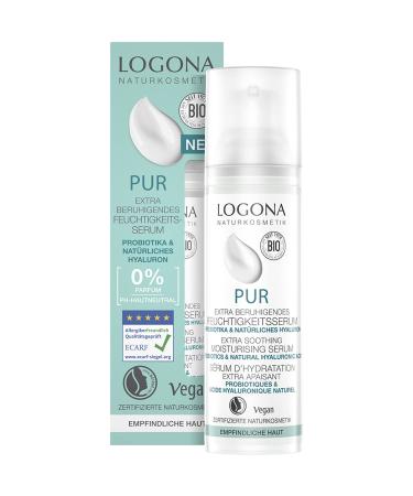 LOGONA Naturkosmetik Natural Hyaluronic Serum for Face Soothes Sensitive Skin & Intensely Hydrates Moisturizing Serum with Probiotics & Hyaluron LOGONA PUR Certified Natural Cosmetic Vegan 30