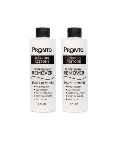 Pronto 100% Pure Acetone - Quick Professional Nail Polish Remover For Natural, Gel, Acrylic, Sculptured Nails - 8 Fl Oz ea. (Pack of 2) 8 Fl Oz (Pack of 2)
