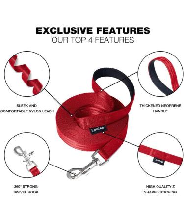 Loutep 30M Dog Training Lead - Durable Red Nylon Long Line Leash with Padded Handle & Heavy-Duty Swivel Hook for Obedience Training - Buy Online on GoSupps.com