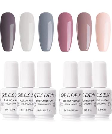 Gellen Gel Nail Polish Kit - 6 Nude Gray Colors Classic Pastels for Stunning Home Manicures - Best Gel Polish Set for Nail Art - Buy Online on GoSupps.com