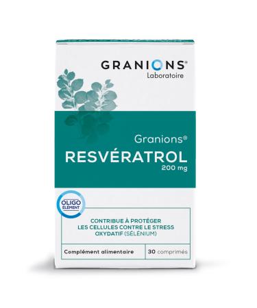 Resveratrol GRANIONS | Anti Aging Dietary Supplement | Trans Resveratrol 200mg with Selenium + Japanese Knotweed | Anti Aging Antioxidant Cell Protection | Made in France | 30 Capsules