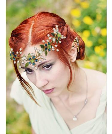 IYOU Flower Fairy Headband Green Pearls Wedding Crown Leaf Bridal Bridesmaid Elf Hair Accessories for Women - Buy Online on GoSupps.com
