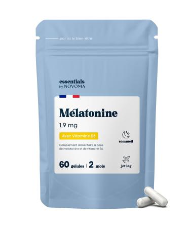 Melatonin 1.9mg Fast Sleep Natural Sleep & Jet Lag 2 Month Cure 60 Vegetable Capsules Dietary Supplement for Better Sleep Made in France Essentials by Novoma
