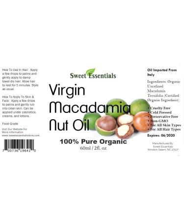 Organic Unrefined Macadamia Nut Oil 2oz - 100% Pure & Food Grade | Imported from Italy | Natural Relief for Dry Skin Eczema Psoriasis & Dermatitis - Buy Online on GoSupps.com