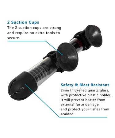 DOMICA 25W Mini Aquarium Heater | Submersible Heater for 1-8 Gallon Fish Tank | Free Thermometer Sticker Included - Buy Online on GoSupps.com