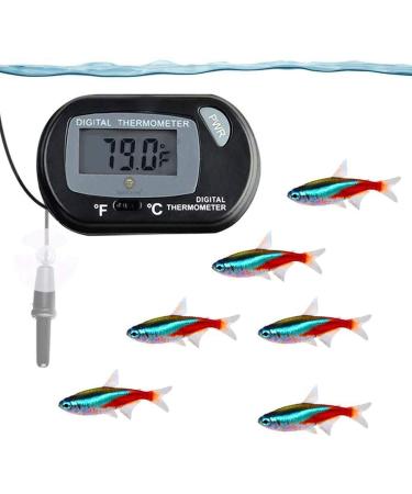 SunGrow Digital Betta Thermometer for Neon Tetra, 1.5 x 2.3, 4 Suction Cups and 2 Batteries Included Black (1 Pack)